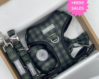 Green plaid dog harness bundle of your choice, Plaid dog harness and lead set, Harness for dogs, Harness for puppy, Dachshund harness