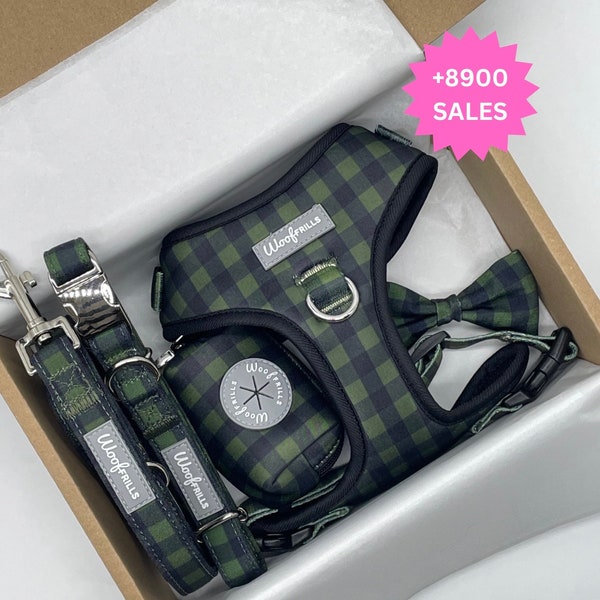 Green plaid dog harness bundle of your choice, Plaid dog harness and lead set, Harness for dogs, Harness for puppy, Dachshund harness