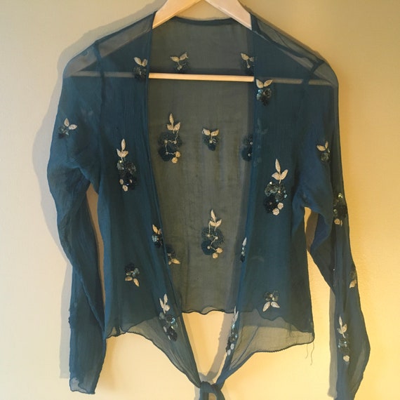 90s Silk Sequinned Wrap Shirt