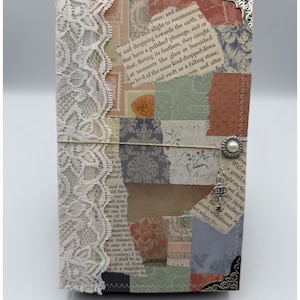 Junk Journal Travelers Notebook | 8.5x5.25 | Collage Patchwork Journal w/ Key Charm