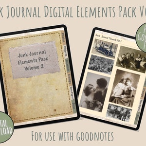 Pacchetto di adesivi Digital Junk Journal Elements Vol. 2 / 136 adesivi GoodNotes / Effimere vintage, carta strappata, Polaroid, francobolli e insetti / PNG