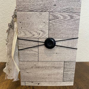 Grey Wood Junk Journal|Handmade Hard Cover Journal|Coffee Dyed Pages|Elastic Closure & Tassel|120 Blank Pages|Writing or Junk Journaling
