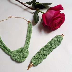 Design jewelry set - necklace &#39;Gordia&#39; & bracelet &#39;Flechtino&#39;, statement jewelry, cotton yarn, women, accessories, various colors, gift