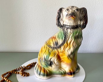 Antique 1920s Chalkware Staffordshire Spaniel Dog Statue, Carnival Prize