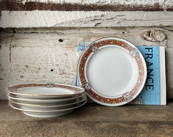 Vintage Limoges dessertbordjes, set van 5, roestbruin bloemenmotief met vaasmotief