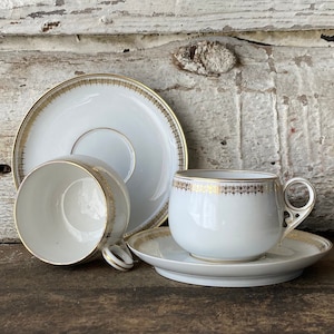Vintage Limoges Teacup Set: French White & Gold Porcelain