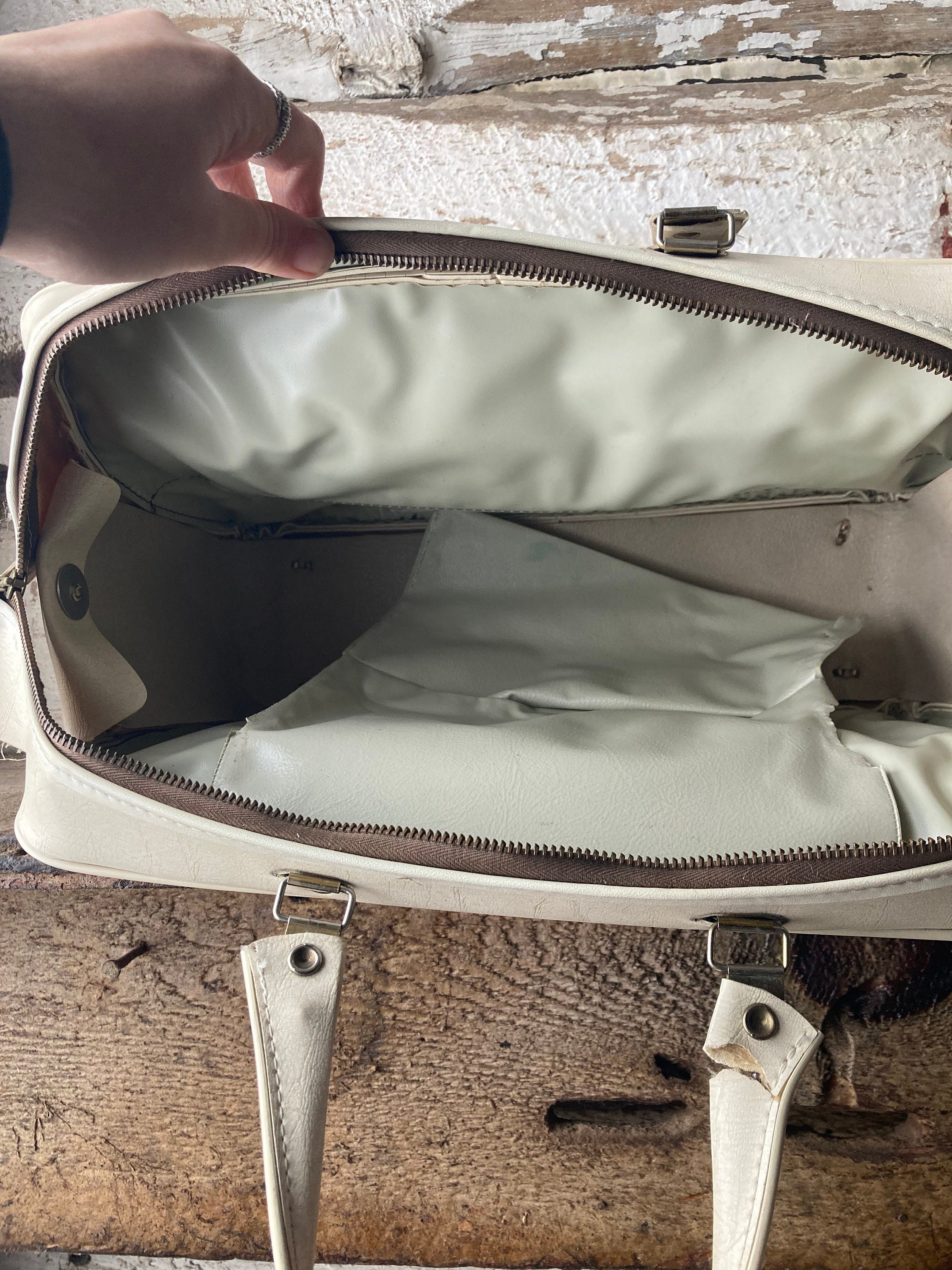 White Carry on Bag White Suitcase Mid Century Luggage White Luggage