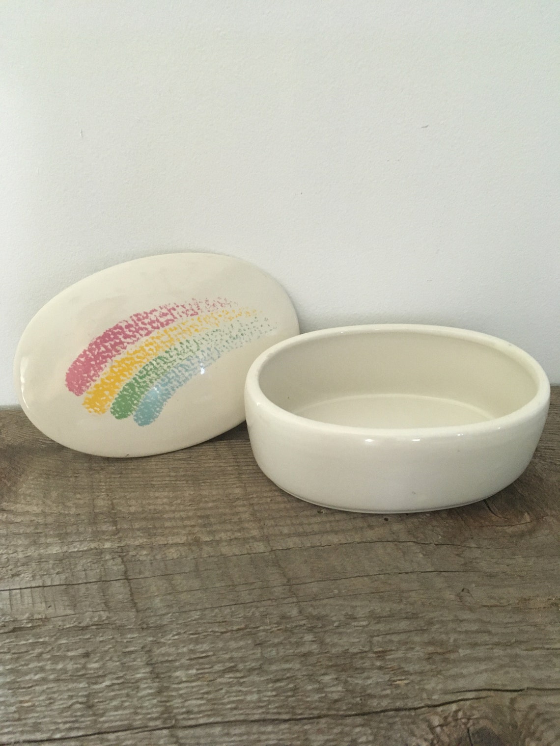 Vintage Ceramic Trinket Dish Rainbow Trinket Box Porcelain Etsy