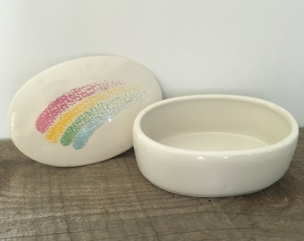 Vintage 80s Rainbow Porcelain Trinket Box: Korean Dresser Decor
