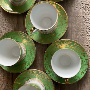 Vintage Bavaria Teacup Set: Green and Gold Petite Porcelain