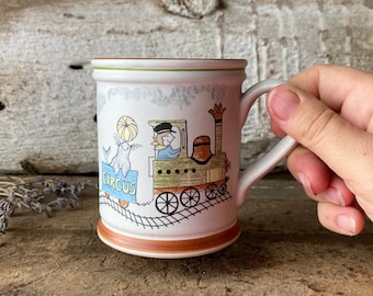 Vintage Denby Children&#39;s Mug: Circus Animal Train, Made in England