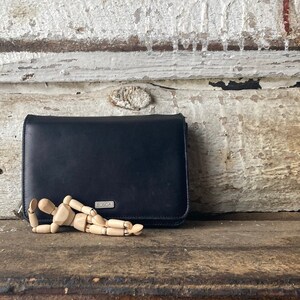Sac à main vintage Bosca en cuir italien : organiseur de portefeuille compact noir