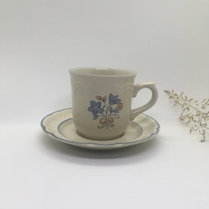 Blue Flower Teacup - Blue Flower Teacup And Saucer Vintage - 1980s Cup And Saucer - Blue Flower Saucer - Cordelle - Bluet