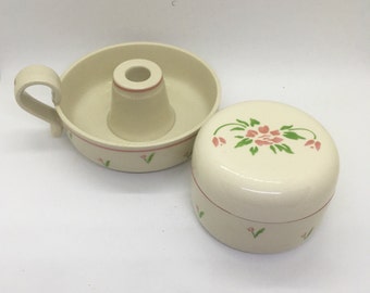 Vintage Teleflora Ceramic Candle Holder & Trinket Box: Hand-Painted Tulips, Made in Japan
