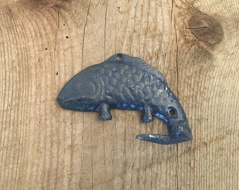 Blue Cast Iron Fish Hook: Nautical Decor