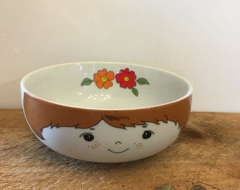 Vintage Interpur Japan Bowls – 1970s Boy & Girl Face Dishes, Replacement Set