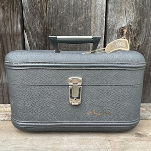Vintage Grey Samsonite Train Case • Red Interior Makeup Case • Retro Travel Vanity • Hard Shell Cosmetic Luggage • 1960s 1970s
