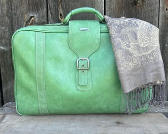 Vintage Green Samsonite Train Case Travel Bag | 1970s Mod Luggage Carry On Suitcase | Retro Mint Green Overnight Case