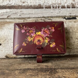 Vintage Burgundy Metal Crumb Catcher: Hand Painted Roses Decoware