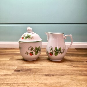 Sugar Bowl With Lid And Creamer - Hand Painted Sugar Bowl And Creamer - Ceramic Strawberries - Made In Germany Porcelain