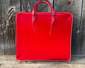 Maleta de mano roja vintage japonesa de los años 70: bolsa de viaje retro, regalo navideño • Equipaje de noche rojo manzana de caramelo • Decoración navideña vintage