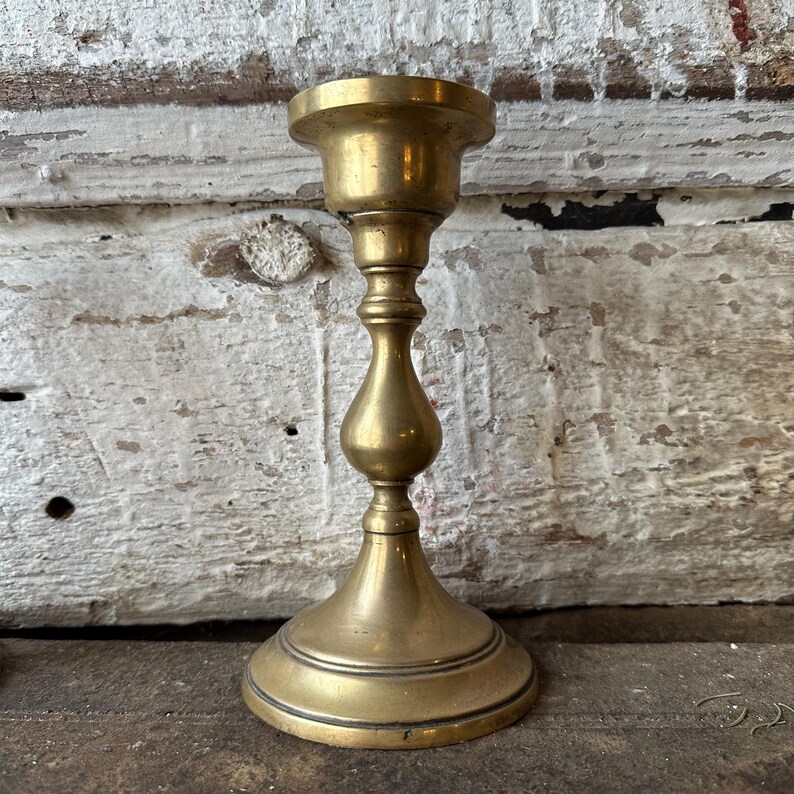 Vintage Brass Candlesticks Pair, Aged Gold Taper Holders, Rustic Gothic Decor image 12