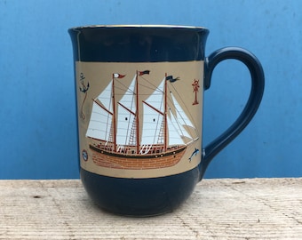 Vintage Otagiri Nautical Mug: Ocean Blue Ship Design