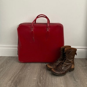 Vintage Red Carry-On Luggage: 1970s Suitcase, Overnight Bag