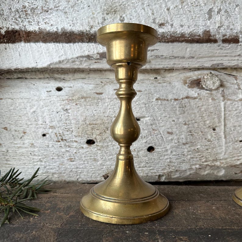 Vintage Brass Candlesticks Pair, Aged Gold Taper Holders, Rustic Gothic Decor image 13