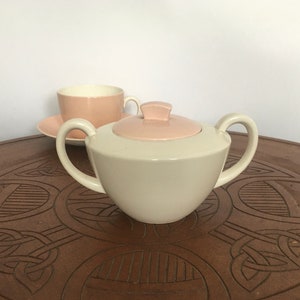 Vintage Poole Pottery Sugar Bowl: Peach & Cream, Mid-Century England