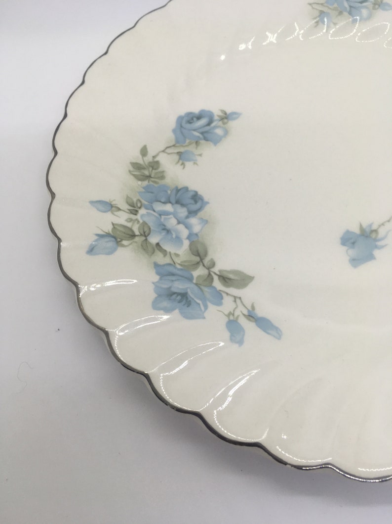 Made In England Snowhite Regency Ironstone China Platinum Trim Blue