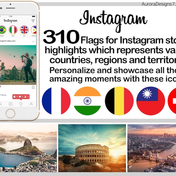 310 Instagram Flags, Highlight Covers - Instagram Story Cover icons of various countries, regions - Bloggers Lifestyle - Travel -  feed