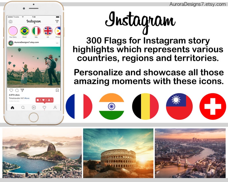 300 Instagram Flags Highlight Covers Instagram Story Cover Etsy UK