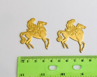 Raw brass findings, raw brass stamping, lady on a horse, lady Godiva, 2 pieces