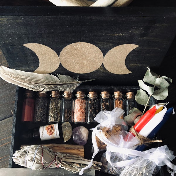 Beginner witch kit box, Witch box, Altar herbs, Altar box, Hedge Witch box
