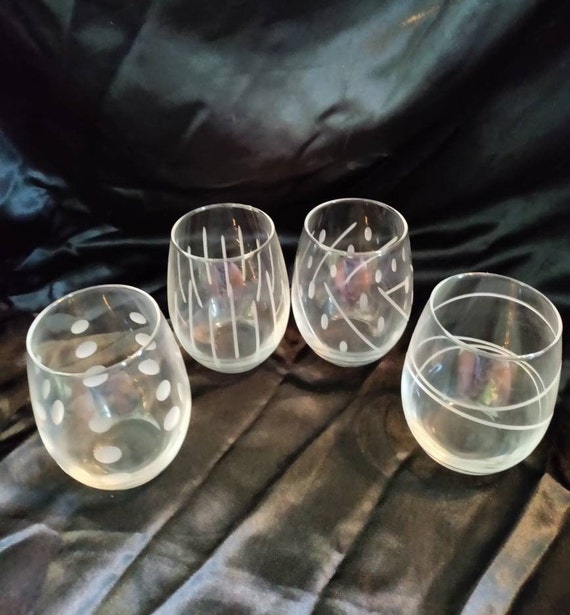 4 Mikasa Cheers Etched Stemless Wine/water Goblets 