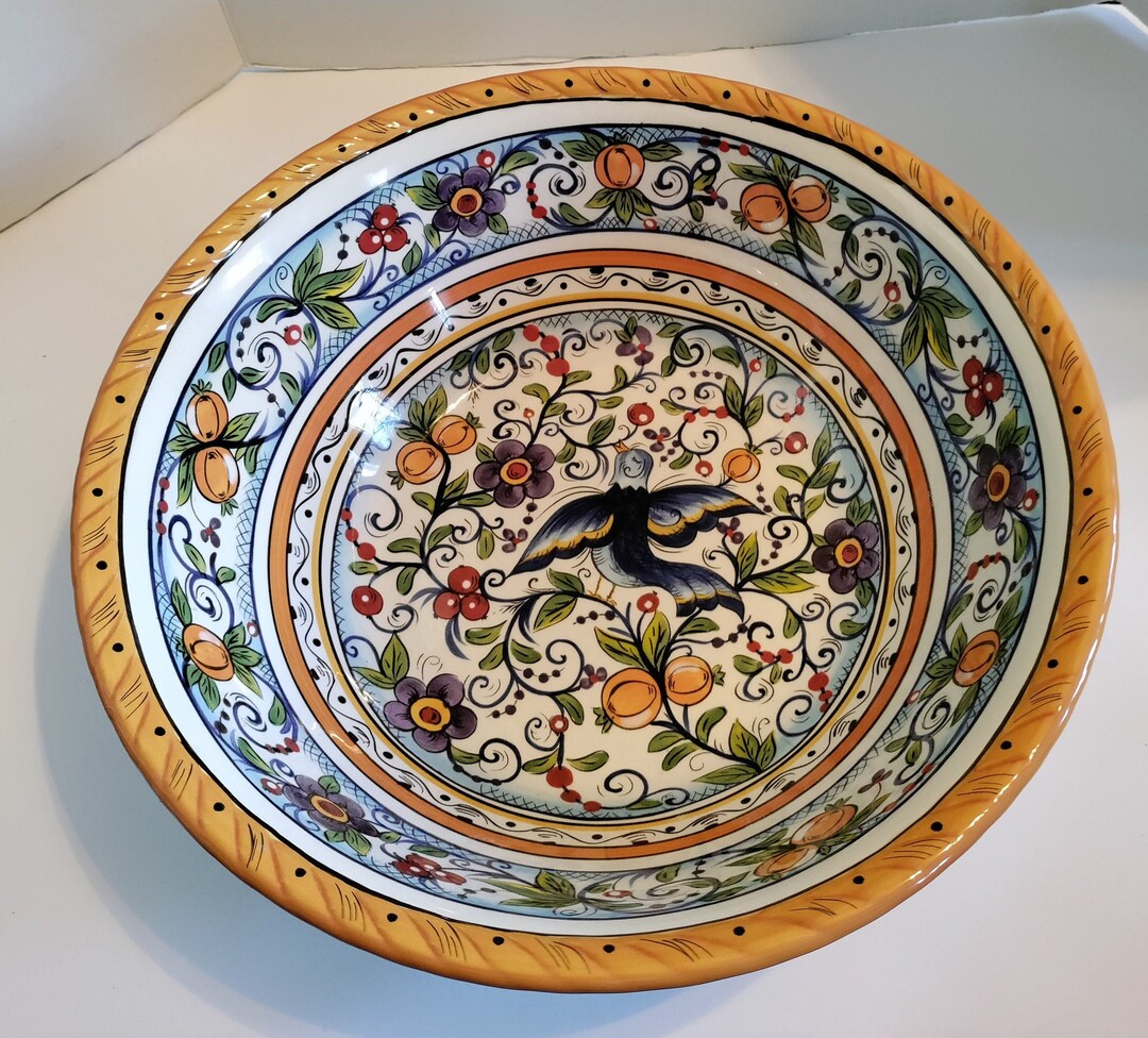Tabletops Gallery Villa Paradiso Handpainted Extra Large Serving Bowl