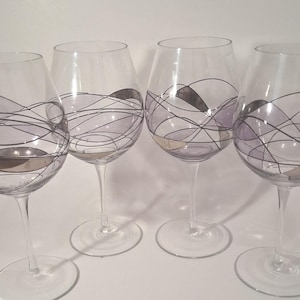4 Artland Helios Black Line Mosaic Stained glass Balloon Wine glasses 9" tall excellent condition