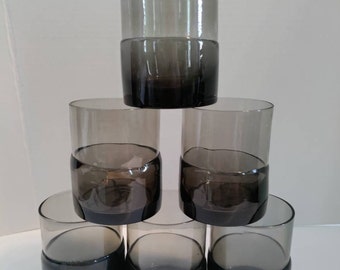 6 Pier 1 Black Double Dip smoke 10 oz tumblers in new condition