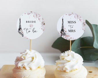 Editable bridal shower cupcake toppers, Paris bridal shower decorations, Paris shower favor tag template, Cupcake topper printable #0221-6