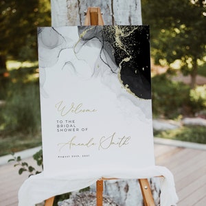 Black and Gold Bridal Shower Welcome Sign Template (Editable)