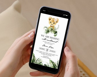 Electronic lion cub baby shower invitation, We are roaring with excitement e-vite template, Editable jungle animal girl e-vite #5821-4