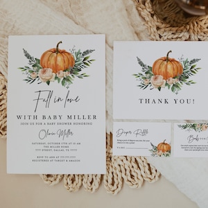 Fall in love baby shower invitation set, Fall in love invitation, carte de remerciement, livres pour bébé, modèle d'inserts de tombola de couches #B01-1