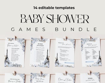 Paris Baby Shower Games Bundle: Editable French Theme (Digital Download)