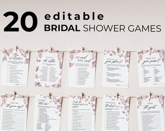 Butterfly Bridal Shower Games Bundle: Editable Printable (Digital Download)