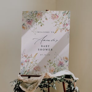 Wildflower Baby Shower Welcome Sign Template: Pink Florals (Digital Download)