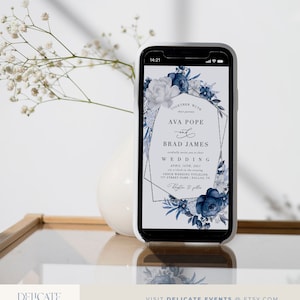 Dusty Blue Floral Wedding Evite: Editable Mobile Invitation (Digital File)