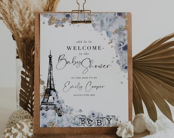 Paris Baby Shower Welcome Sign Template: French Theme (Digital Download)