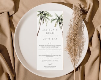 Tropical Palm Wedding Menu Template: Beach Destination (Digital Download)