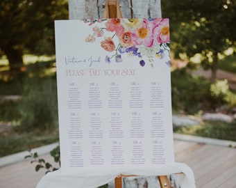 Blumenhochzeit Sitzplan Poster: Bearbeitbare Garten Vorlage (Digitaler Download)